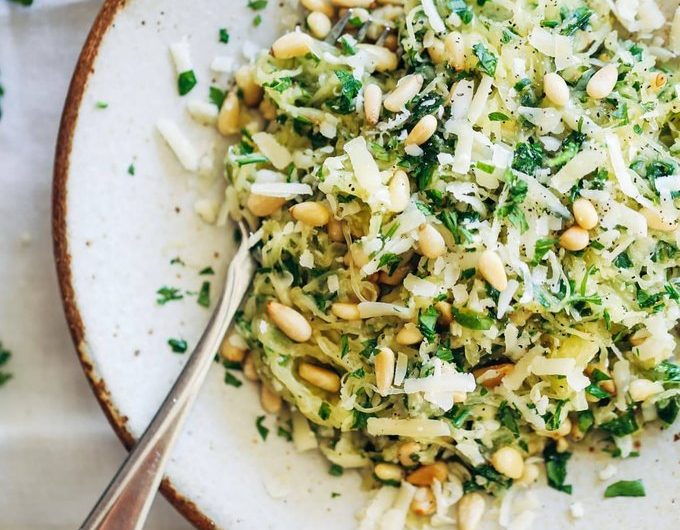 cheesy Garlic Spaghetti Squash with herbs